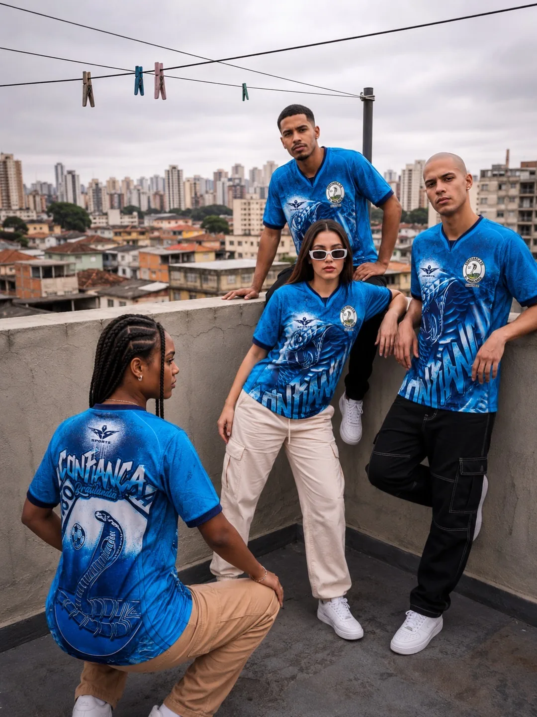 Equipe usando uniforme azul personalizado RP SPORTS